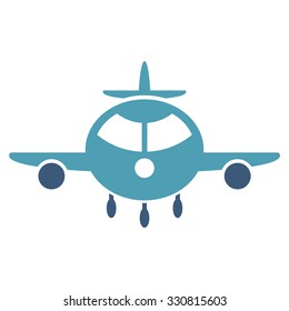Cargo Plane vector icon. Style is flat bicolor cyan and blue symbol, rounded angles, white background.
