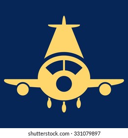 Cargo Plane vector icon. Style is flat yellow symbol, rounded angles, blue background.
