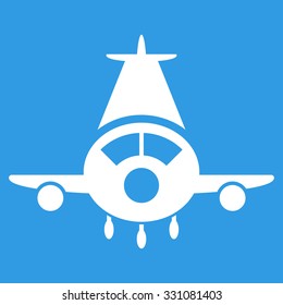 Cargo Plane vector icon. Style is flat white symbol, rounded angles, blue background.