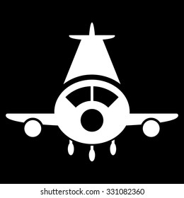 Cargo Plane vector icon. Style is flat white symbol, rounded angles, black background.
