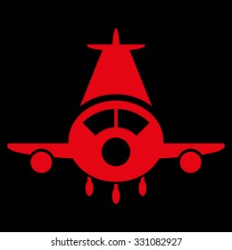 Cargo Plane vector icon. Style is flat red symbol, rounded angles, black background.