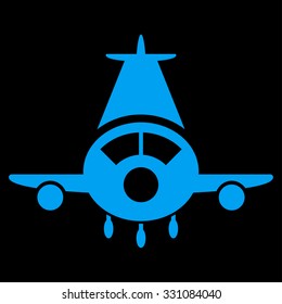 Cargo Plane vector icon. Style is flat blue symbol, rounded angles, black background.