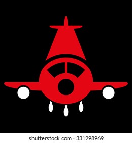 Cargo Plane vector icon. Style is flat bicolor red and white symbol, rounded angles, black background.