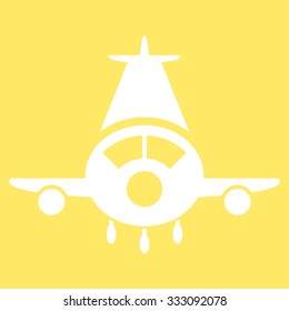 Cargo Plane vector icon. Style is flat white symbol, rounded angles, yellow background.