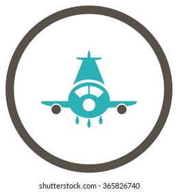 Cargo Plane vector icon. Style is bicolor flat circled symbol, grey and cyan colors, rounded angles, white background.