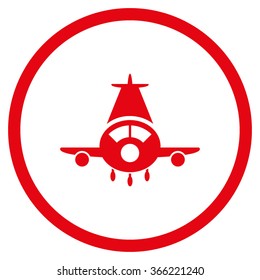 Cargo Plane vector icon. Style is flat circled symbol, red color, rounded angles, white background.
