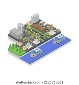 Puerto de carga con grúas isométricas
