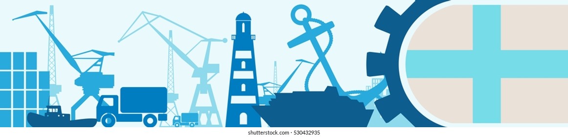 Cargo port relative icons set. Marseille flag in gear. Vector illustration for web banner or header