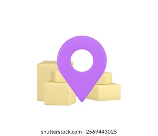 Cargo postal parcel delivery service map navigation 3d icon realistic vector illustration. Courier shipment cardboard box post freight warehouse storage logistic distribution online shopping order