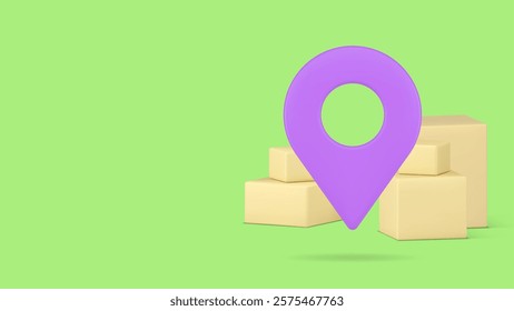 Cargo postal parcel delivery service map navigation banner copy space vector illustration. Courier shipment cardboard box post freight warehouse storage logistic distribution online shopping order