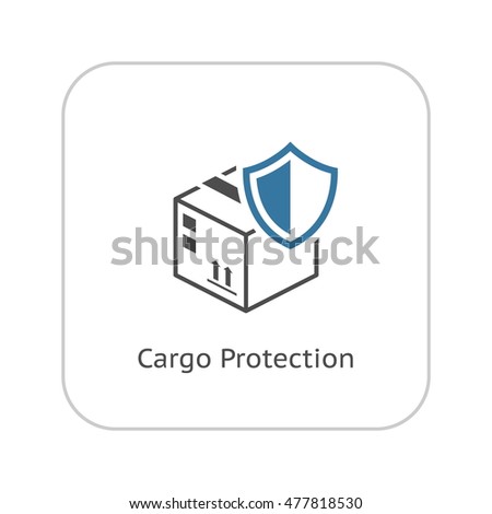 Cargo Protection Icon. Flat Design. Security concept with a cardbox and a shield. Isolated Illustration. App Symbol or UI element.