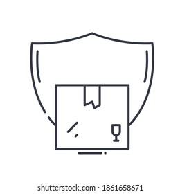 Cargo protection icon, linear isolated illustration, thin line vector, web design sign, outline concept symbol with editable stroke on white background.