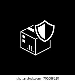 Cargo Protection Icon. Security concept with a cardbox and a shield. Isolated Illustration. App Symbol or UI element.