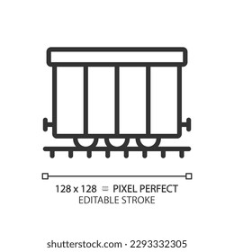 Cargo railroad carriage pixel perfect linear icon. Wagon train. Freight transport. Railway container. Thin line illustration. Contour symbol. Vector outline drawing. Editable stroke