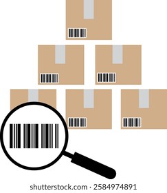 Cargo scanning icon. Inventory control sign. Checking boxes symbol. Warehouse worker scanning barcodes on boxes. flat style.