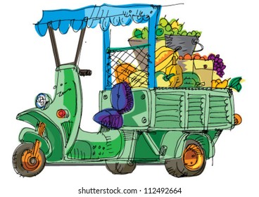 cargo scooter - cartoon