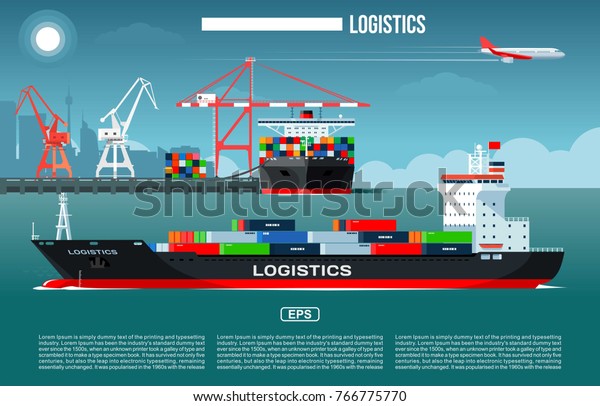 貨物船付き貨物港 のベクター画像素材 ロイヤリティフリー