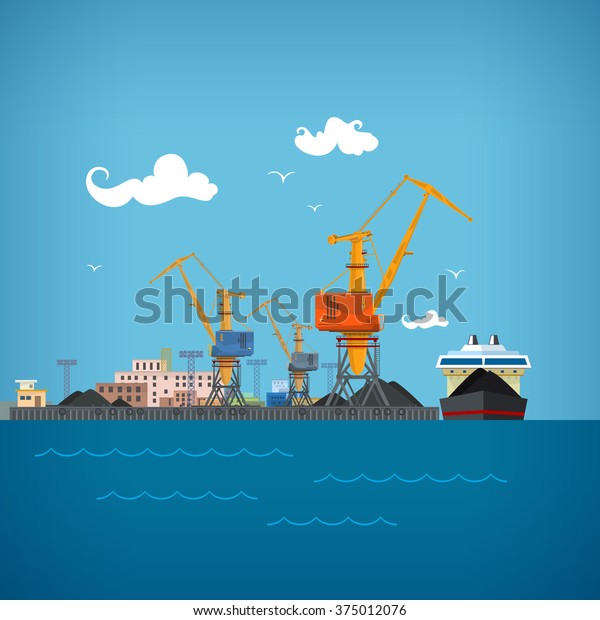 Cargo Sea Port Unloading Coal Ore Stock Vector (Royalty Free) 375012076