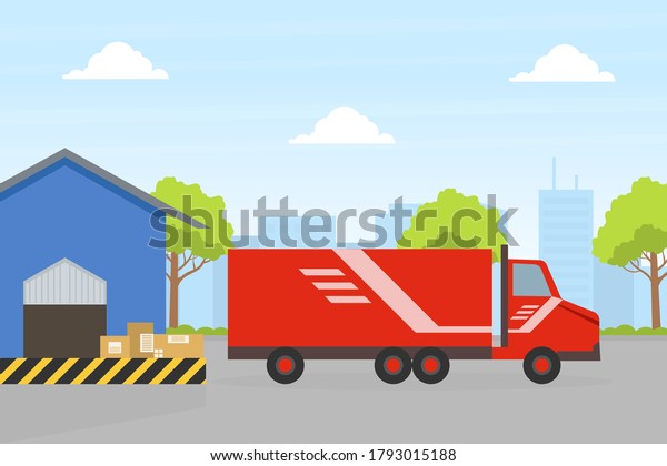 Cargo Service,\
Delivery Truck and Warehouse Building, Fast Delivery Service\
Concept Flat Vector\
Illustration