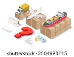 Cargo service selection for import and export isometric vector illustration