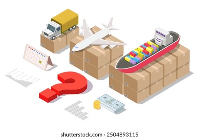 Cargo service selection for import and export isometric vector illustration