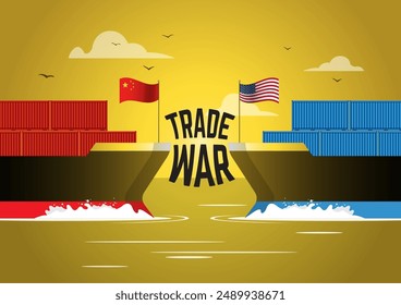 A Cargo ship from America confronts a cargo ship from China. Representing the tense relation between China and U.S.A. due the Trade War