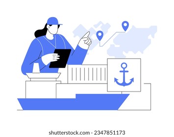 Cargo ship arrival abstract concept vector illustration. Harbor pilot, berthing process, export and import business, foreign trade, worldwide and transcontinental logistics abstract metaphor.
