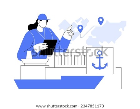 Cargo ship arrival abstract concept vector illustration. Harbor pilot, berthing process, export and import business, foreign trade, worldwide and transcontinental logistics abstract metaphor.