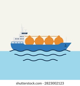 Cargo ship carrying large orange containers sailing on calm blue ocean waters