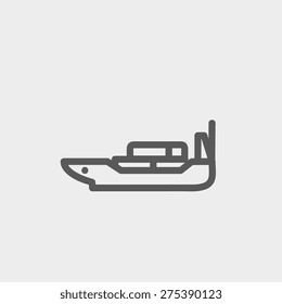 Cargo ship with container icon thin line for web and mobile, modern minimalistic flat design. Vector dark grey icon on light grey background.