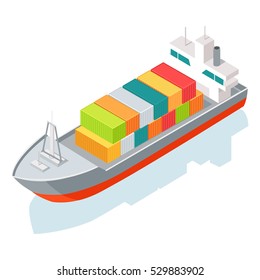 Cargo ship or container isolated on white. Multi-purpose vessel. Chemical or product tanker. Custom high speed picker boat. Carries cargo, goods, and materials from one port to another. Vector