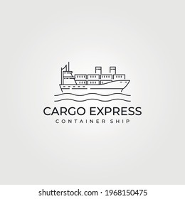 cargo ship container logo vector line art illustration design, cargo express minimalist on the sea vector logo design