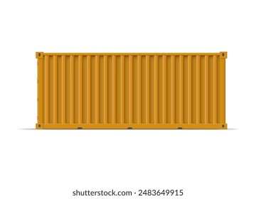 Cargo ship container mockup. Delivery, transportation, shipping freight transportation. Orange storage shipping metal container side view. Reusable large steel freight box vector illustration isolated
