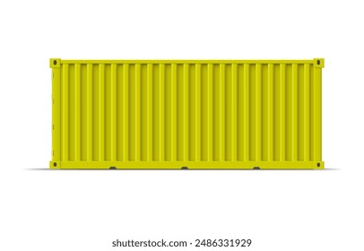 Cargo ship container mockup. Yellow storage shipping metal container side view. Delivery, transportation, transportation. Reusable large steel freight box vector illustration isolated