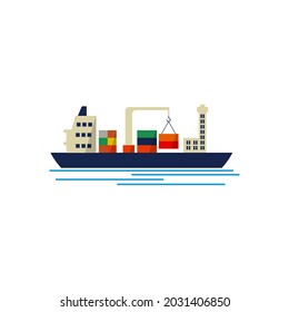 Frachtschiff Container im Seeverkehr, Frachttransport. Vektorgrafik