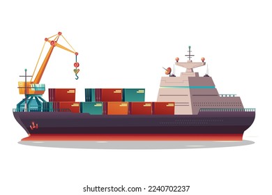 Cargo ship container in the ocean transportation, shipping freight transportation. illustration vector