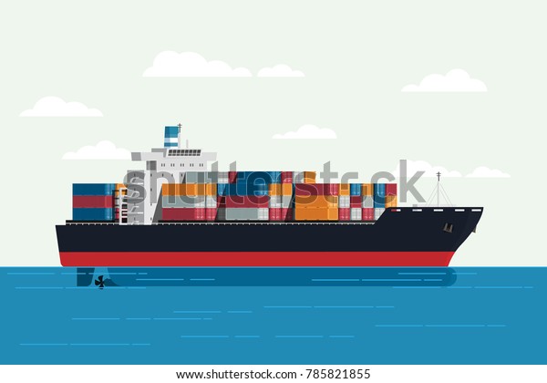 Cargo ship container\
in the ocean transportation, shipping freight transportation.\
illustration vector