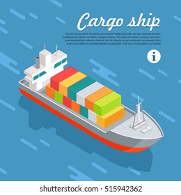 Cargo ship or container sailing in the sea. Multi-purpose vessel. Chemical or product tanker. Custom high speed picker boat. Carries cargo, goods, and materials from one port to another. Vector