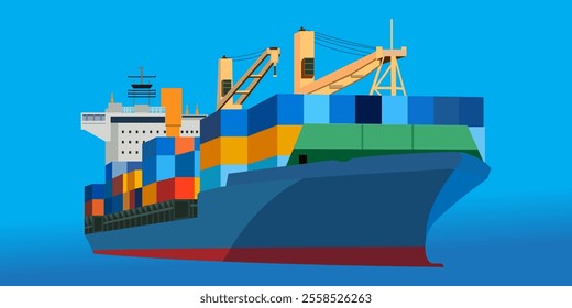 Cargo Ship (container ship), vector illustration isolated on white background, eps