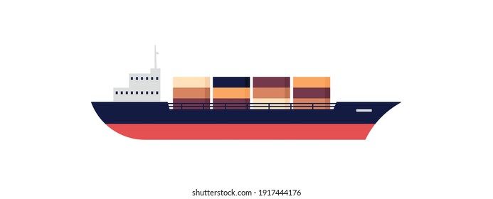 Cargo ship with containers colorful cartoon icon, flat vector illustration isolated on white background. Industrial commercial delivery and logistic services element.