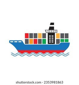 Cargo ship with containers colorful icon design, isolated on white background. vector illustration