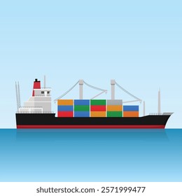 Cargo ship with containers delivery shipping , transportation. Logistics vector illustration	
