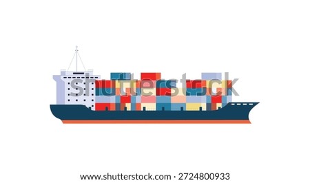Cargo ship with containers. Delivery, shipping freight transportation. Global trade and logistic. Import, export isolated on white background.