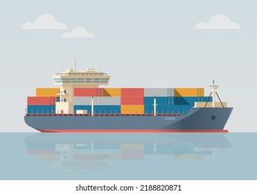 Barco de carga con contenedores. ilustración vectorial plana aislada en fondo blanco.