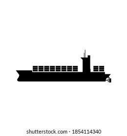 Cargo ship with containers icon, side view symbol