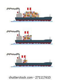 Cargo ship with containers isolated on white