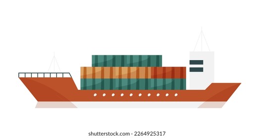 Cargo ship with containers. Sea transportation, delivery service vector illustration