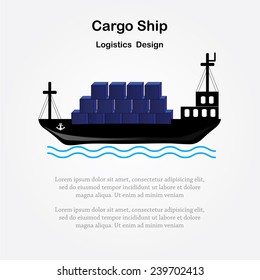 cargo ship with containers, cargo ship vector, logistic concept    