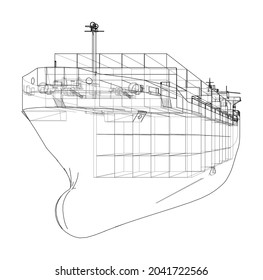 Cargo ship with containers. Vector rendering of 3d. Wire-frame style. The layers of visible and invisible lines are separated