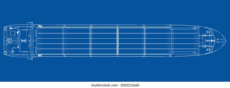 Cargo ship with containers. Vector rendering of 3d. Wire-frame style. The layers of visible and invisible lines are separated